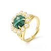 Natural Mixed Gemstone Hexagon Adjustable Ring with Plastic Pearl Beaded RJEW-E075-03G-5