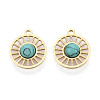Synthetic Turquoise Flat Round Charms STAS-N123-03G-02-1