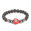 3Pcs 3 Color Natural Lava Rock & Synthetic Hematite Stretch Bracelets Set BJEW-JB08323-4