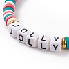 3Pcs 3 Style Polymer Clay Heishi Surfer Stretch Bracelets Set with Word Jolly Acrylic Beads BJEW-TA00129-7