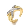 Brass Micro Pave Cubic Zirconia Cuff Rings for Women RJEW-G325-11C-GP-1