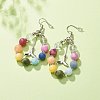 Natural Mixed Gemstone Braided Teardrop Dangle Earrings with Brass Whale Tail Charms EJEW-JE04951-02-3