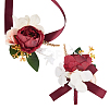 CRASPIRE 2Pcs 2 Style Silk Cloth Rose with Satin Ribbon Corsage Boutonniere & Wrist Corsages AJEW-CP0005-94-1