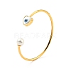 Shell Pearl & Heart with Evil Eye Open Cuff Bangle BJEW-G647-03G-3