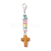 Synthetic Turquoise Cross with Natural Freshwater Shell Nuggets Pendant Decorations HJEW-JM04256-3