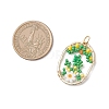 Glass Seed Beaded Oval with Flower Pendants PALLOY-MZ01061-03-2