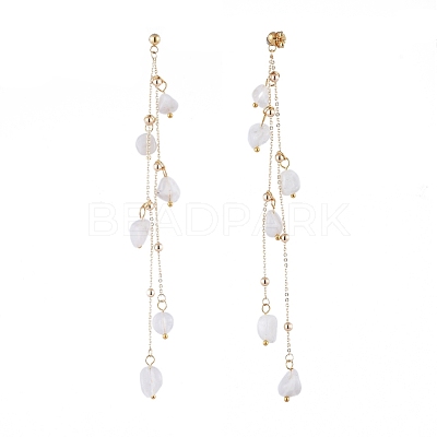 Natural White Moonstone Dangle Stud Earring EJEW-JE04122-01-1