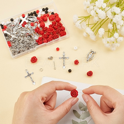 Religion and Rose Beads Necklace DIY Making Kit DIY-FH0004-05-1