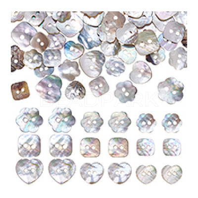 90Pcs 9 Styles 2-Hole Natural Shell Buttons BUTT-PH0001-49-1