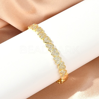 Sparkling Heart Cubic Zirconia Cuff Bangle BJEW-D448-15G-RS-1