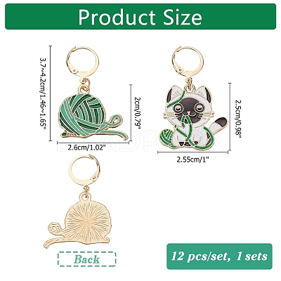 Alloy Enamel Yarn Ball & Cat Charm Locking Stitch Markers HJEW-PH01721-1