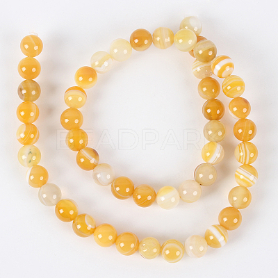 Natural Striped Agate/Banded Agate Round Bead Strands G-E233-14-1
