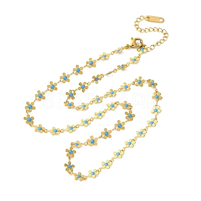 Flower 304 Stainless Steel Link Chain Necklaces for Women NJEW-M107-01G-1