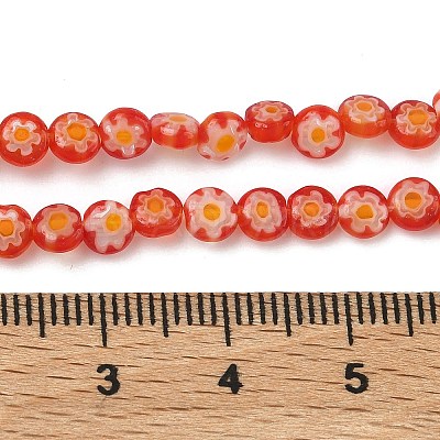 Handmade Millefiori Glass Flat Round Bead Strands LK-P010-A-03-1