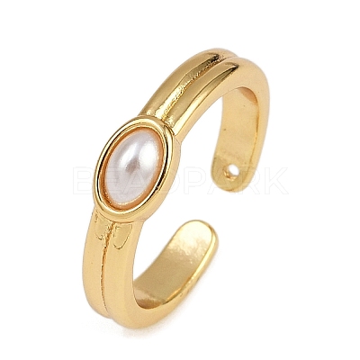 Brass & Oval ABS Imitation Pearl Cuff Rings LS-RJEW-S633-01G-1
