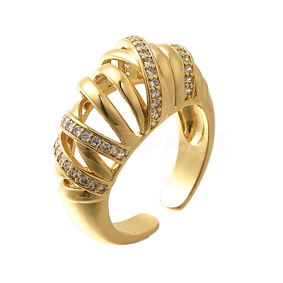 Brass Micro Pave Clear Cubic Zirconia Cuff Rings for Women RJEW-Q008-04G-1