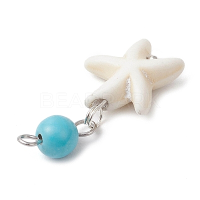 Dyed Round Synthetic Turquoise & Natural Mixed Shell Pendants PALLOY-JF03811-1