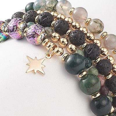 5Pcs 5 Style Natural Mixed Gemstone Beaded Stretch Bracelets Set BJEW-JB09002-1