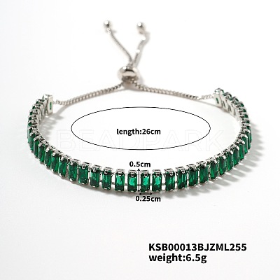 Brass Emerald Rhinestone Box Chain Slider Bracelets for Women TG7650-1-1