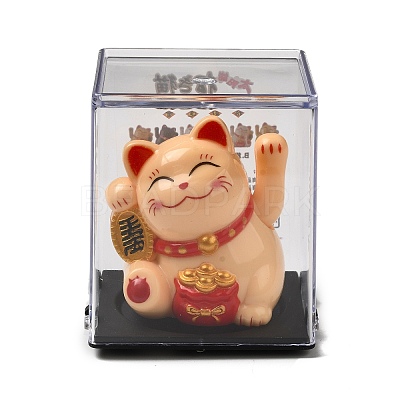 Plastic Solar Powered Japanese Lucky Cat Figurines LS-DJEW-K023-01B-1