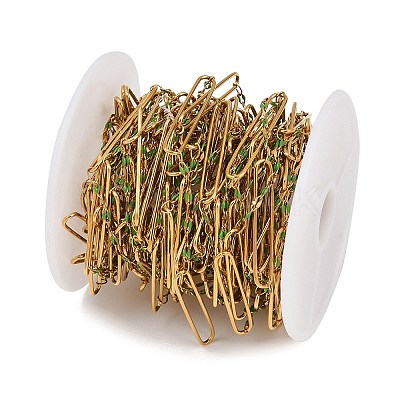 304 Stainless Steel Enamel Dapped Chain Oval Link Chains CHS-K021-15G-11-1