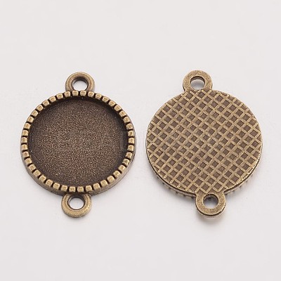 Tibetan Style Alloy Flat Round Cabochon Connector Settings X-TIBE-Q038-001C-AB-NR-1
