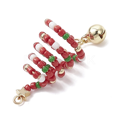 3Pcs 3 Colors Glass Seed Beaded Christmas Tree Big Pendants PALLOY-TA00330-1