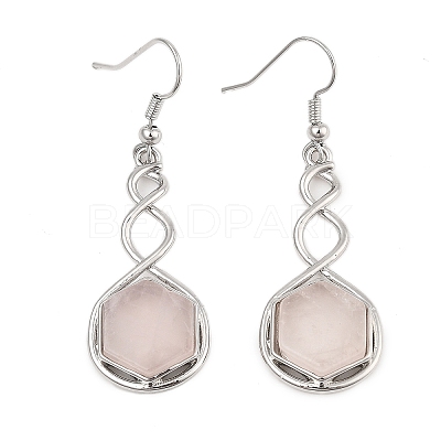 Hexagon Natural Rose Quartz Dangle Earrings EJEW-K298-01P-09-1