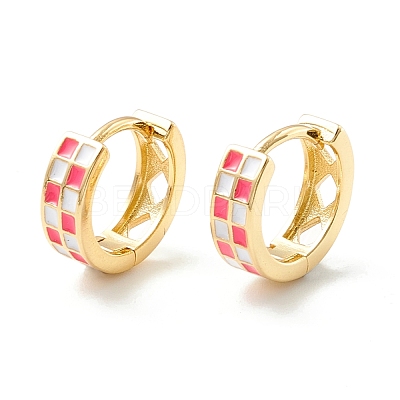 Tartan Pattern Enamel Chunky Hinged Huggie Hoop Earrings for Women EJEW-P196-22G-02-1