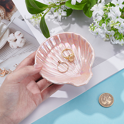 Shell Shape Ceramics Jewelry Plate AJEW-WH0606-41B-1