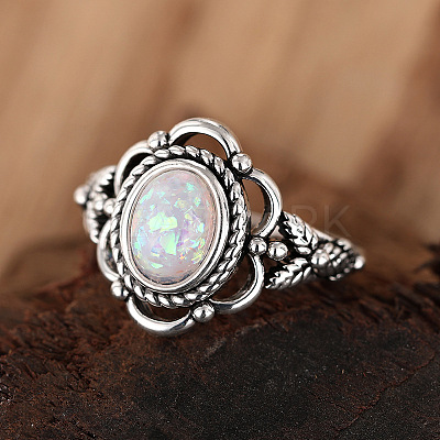 Alloy with Plastic Imitation Opal Finger Rings FS-WG4C942-01-1