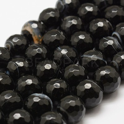 Faceted Natural Black Agate Beads Strands G-F447-6mm-H05-1