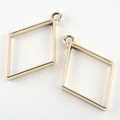 Rack Plating Alloy Rhombus Open Back Bezel Pendants X-PALLOY-S047-14E-FF-1