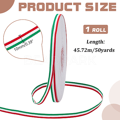 50 Yards Tricolor Polyester Striped Grosgrain Ribbon OCOR-WH0078-199A-1