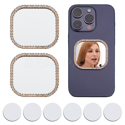 2Pcs Alloy Rhinestones & Glass Makeup Mirror AJEW-DR0001-88B-G-1