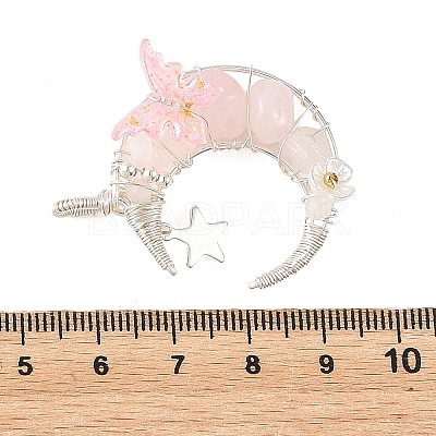 Natural Rose Quartz Round Chip Wire Wrapped Pendants PALLOY-TA00437-03-1