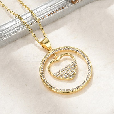 Brass Micro Pave Clear Cubic Zirconia Ring Pendant Necklaces NJEW-P322-A04-G-1