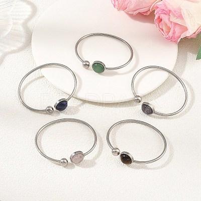 304 Stainless Steel Cuff Bangles for Women BJEW-JB14327-1