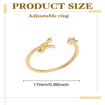 1Pc Letter Brass Rhinestone Open Cuff Rings for Women AJEW-LP0004-47L-G-1