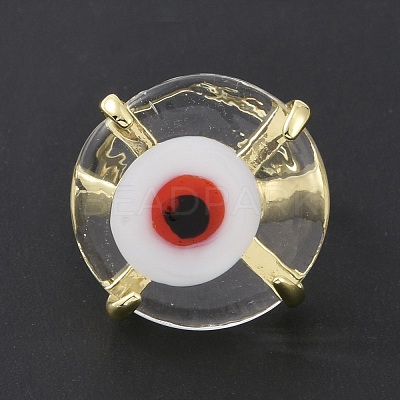 Lampwork Evil Eye Open Cuff Ring RJEW-C051-01G-08-1