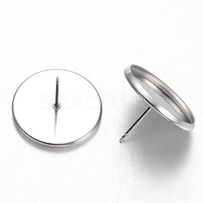Tarnish Resistant Flat Round Stainless Steel Stud Earring Settings X-STAS-M227-16mm-1