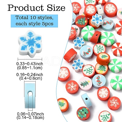 50Pcs 10 Styles Christmas Theme Handmade Polymer Clay Beads CLAY-YW0002-02-1