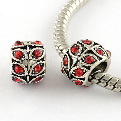 Antique Silver Plated Alloy Rhinestone Large Hole European Beads X-MPDL-R041-02E-1