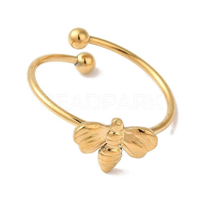 Ion Plating(IP) 304 Stainless Steel Bee Open Cuff Rings for Women RJEW-18.0-06G-1