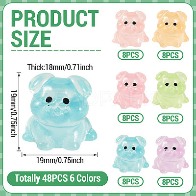 48Pcs 6 Colors Luminous Resin Dog Figurine DJEW-TA0001-44-1