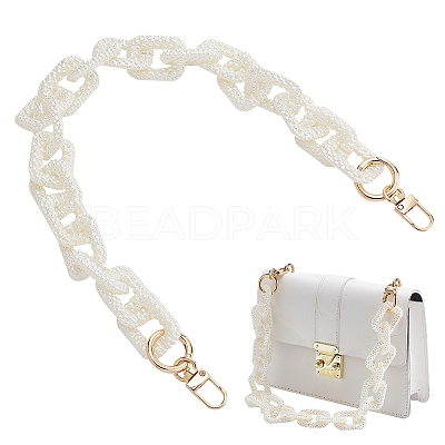 Acrylic Imitation Pearl Rectangle Link Purse Chains FIND-WH0126-254-1