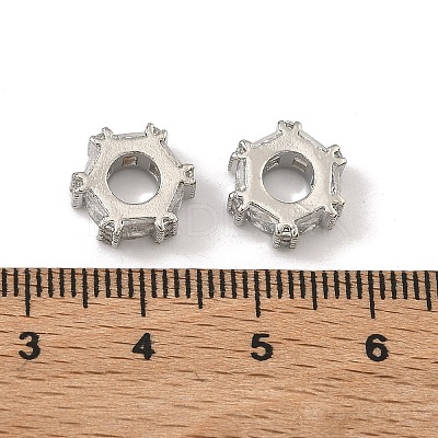 Hexagon Brass Clear Cubic Zirconia European Beads KK-D228-06P-1
