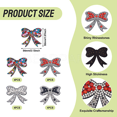 16Pcs 4 Colors Bowknot Rhinestone Patches PATC-TA0001-18-1