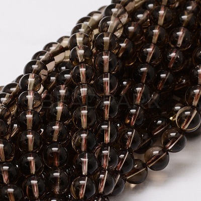 Natural Smoky Quartz Round Beads Strands X-G-E329-8mm-38-1