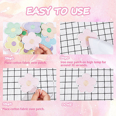 Macaron Color 5-Petal Flower Shape Iron on/Sew on Computerized Embroidery Polyester Clothing Patches DIY-WH0401-62-1